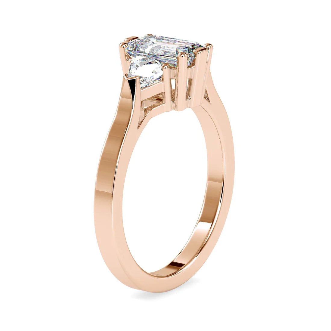 Peach Three Stone Lab Diamond Ring