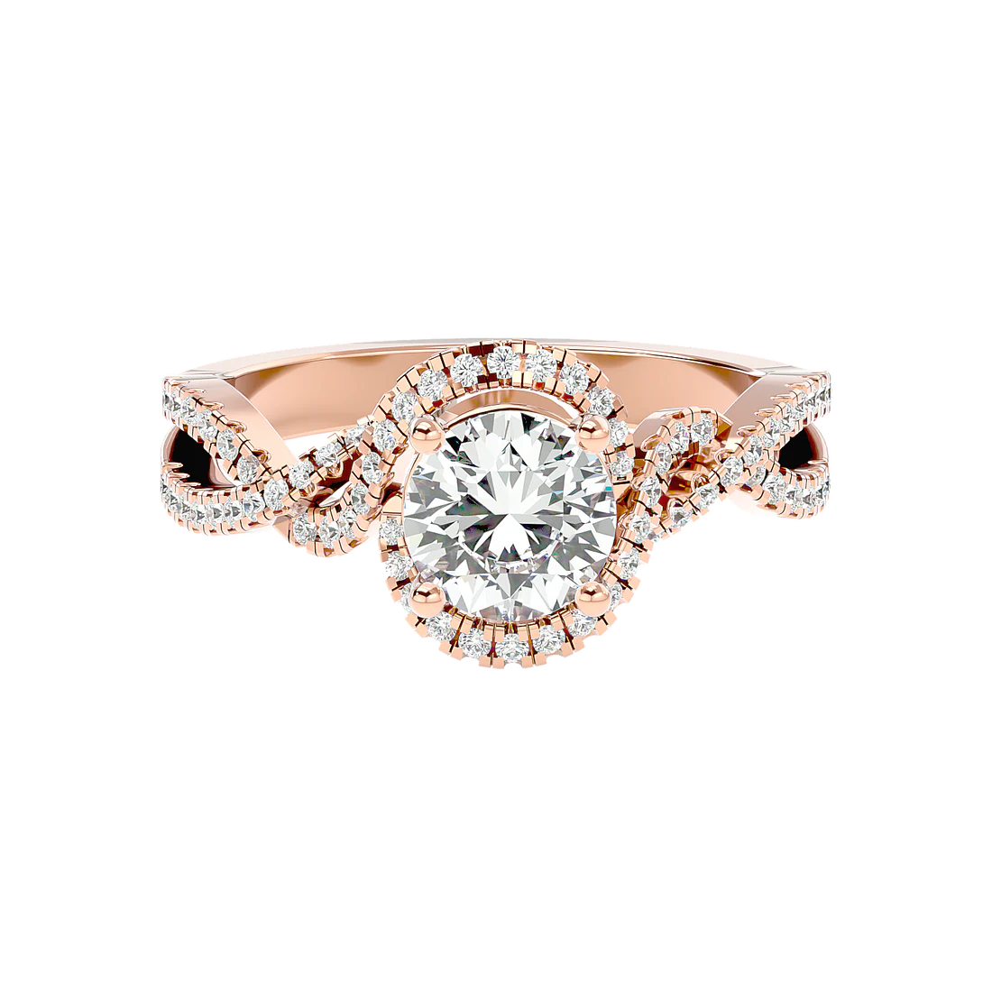 Twirl 69 Pointer Round Halo Lab Diamond Ring