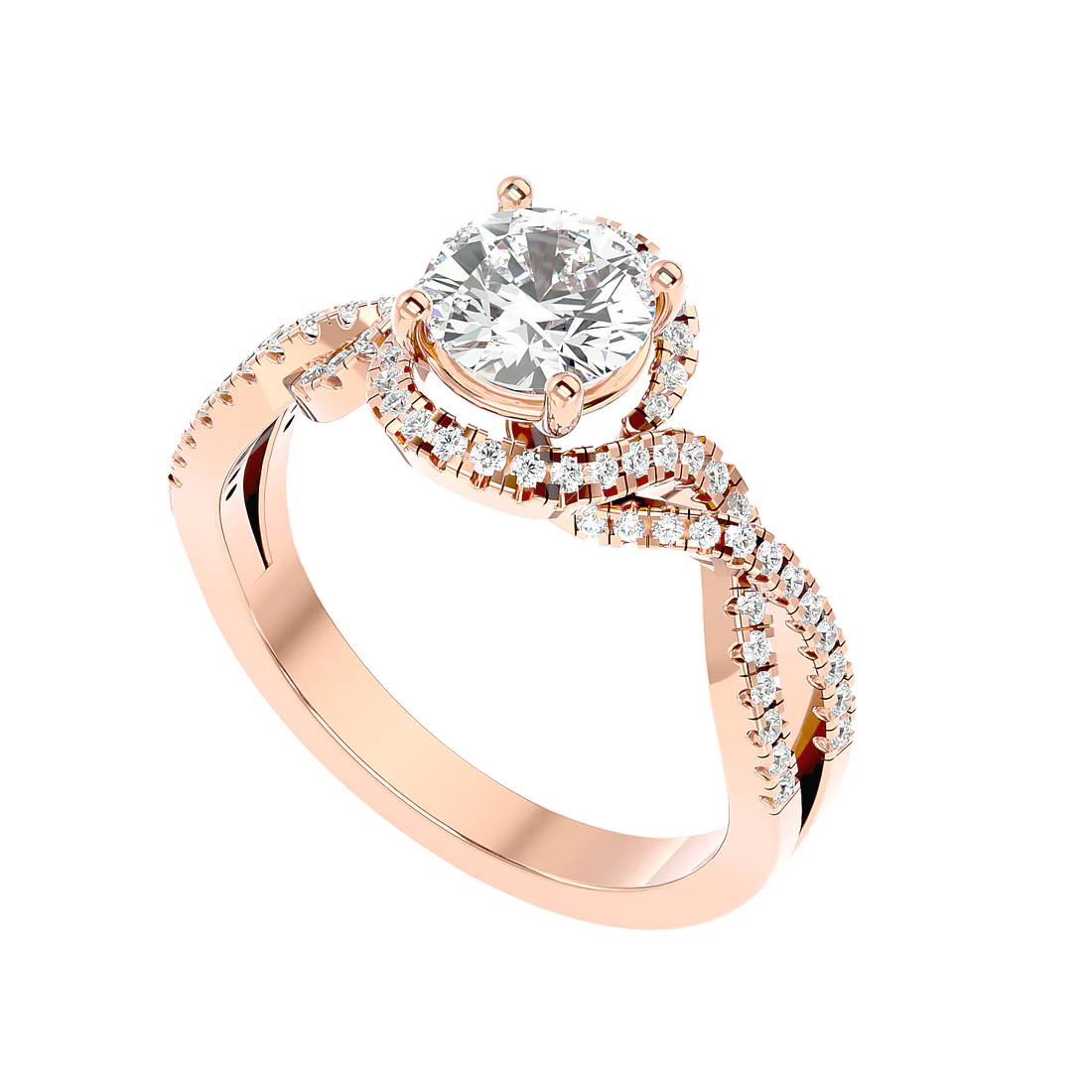 Twirl 69 Pointer Round Halo Lab Diamond Ring
