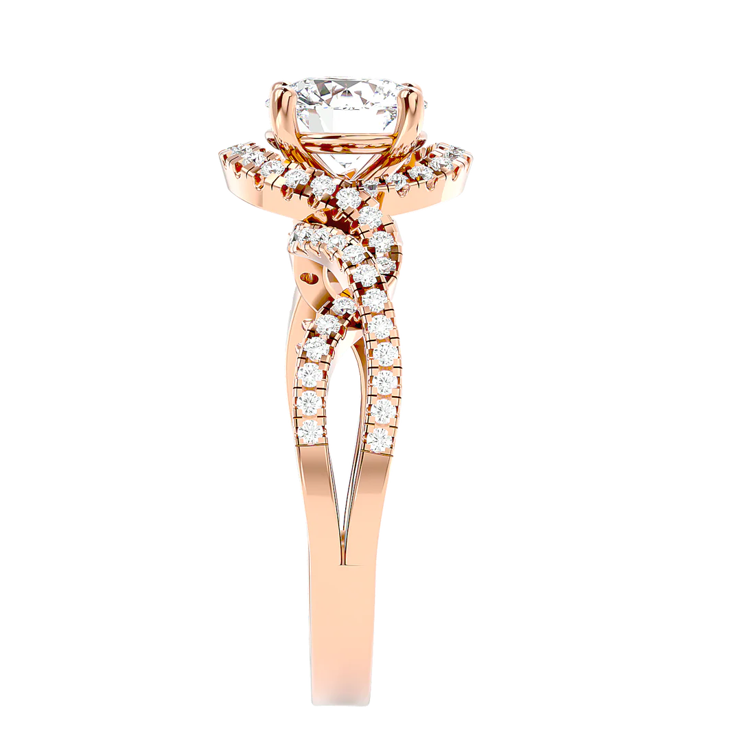 Twirl 69 Pointer Round Halo Lab Diamond Ring