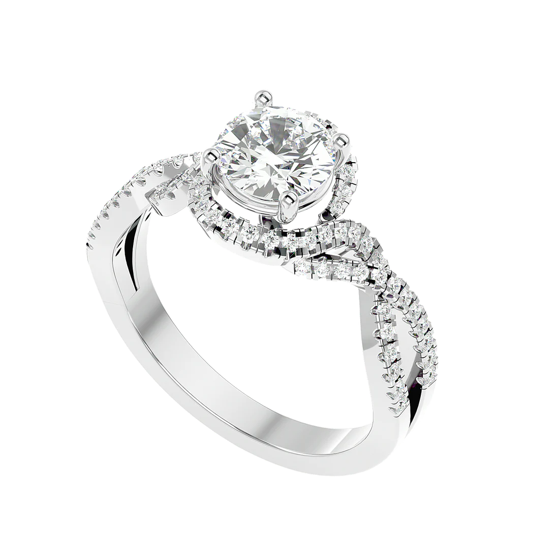 Twirl 69 Pointer Round Halo Lab Diamond Ring