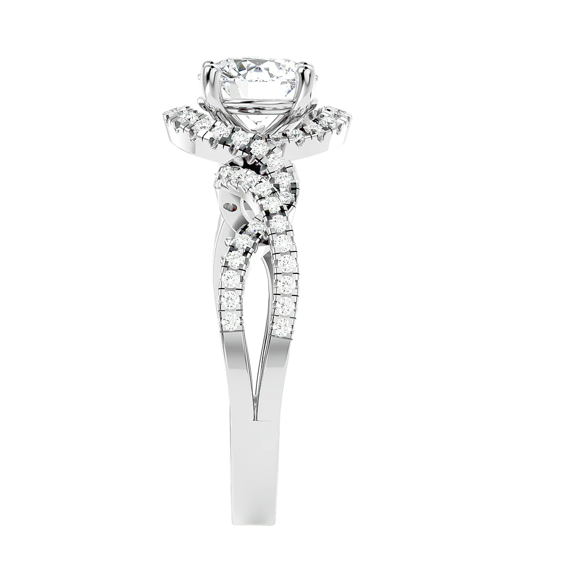 Twirl 69 Pointer Round Halo Lab Diamond Ring