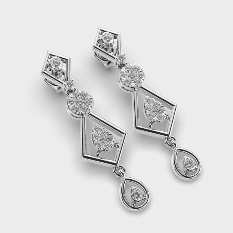 Three Tier Diamond Drop Earrings