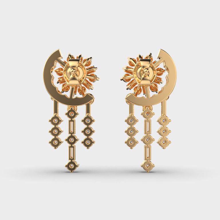 Moon and Star Diamond Drop Earrings