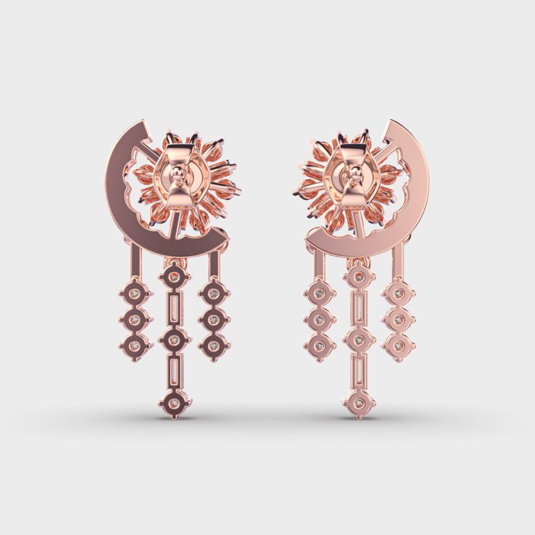 Moon and Star Diamond Drop Earrings