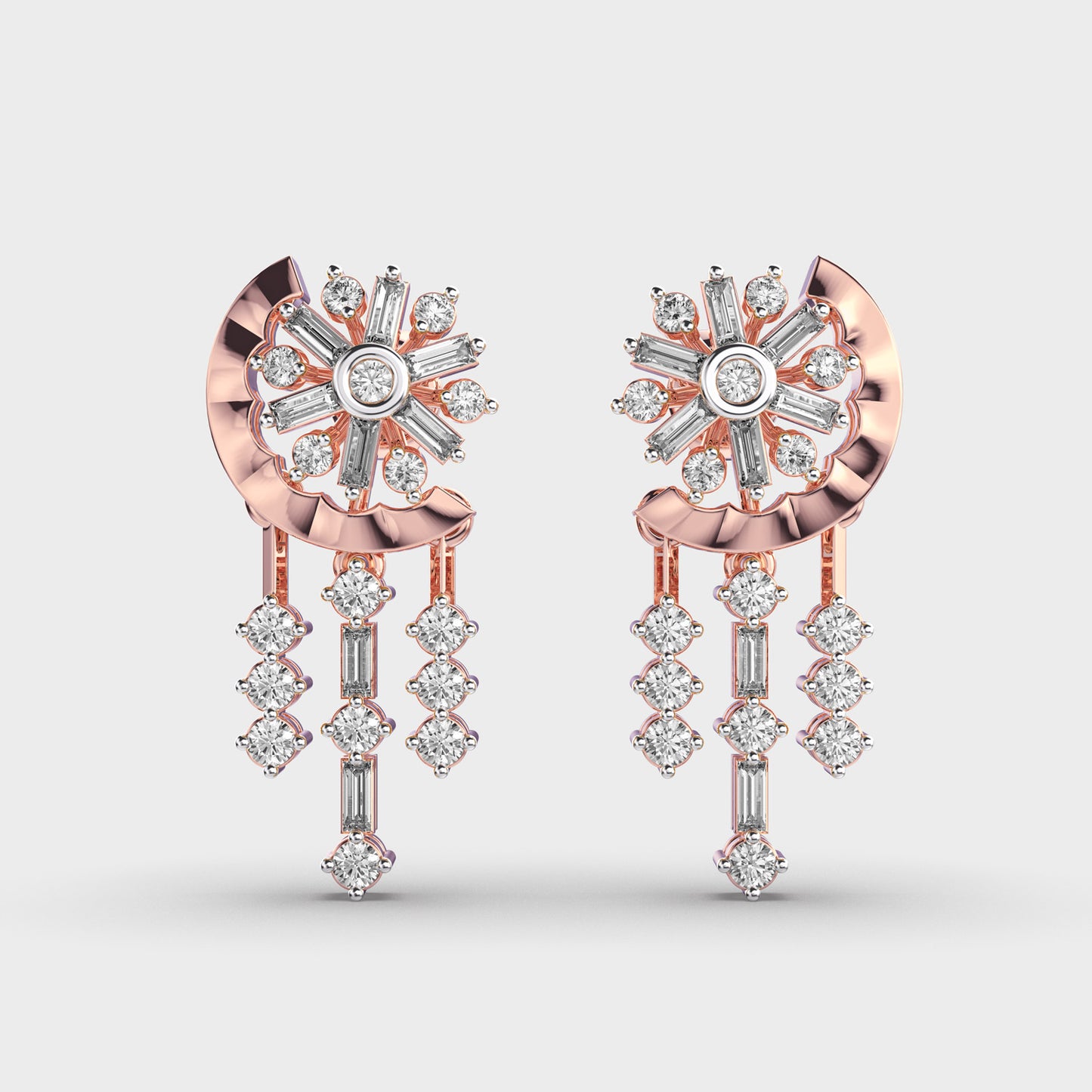 Moon and Star Diamond Drop Earrings