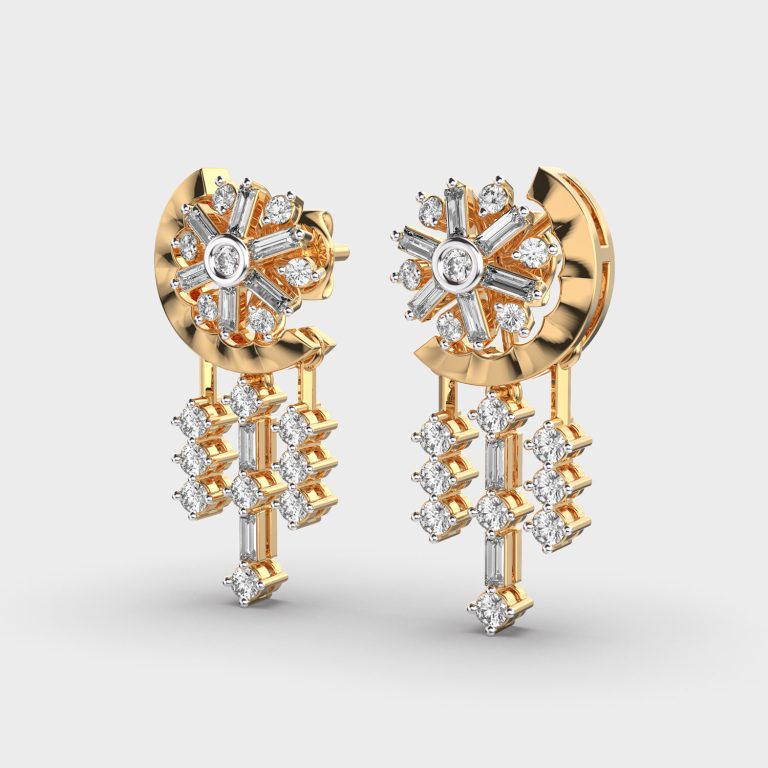 Moon and Star Diamond Drop Earrings