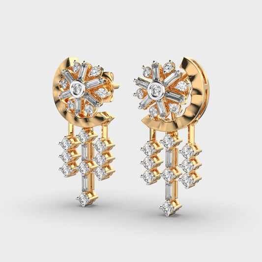 Moon and Star Diamond Drop Earrings