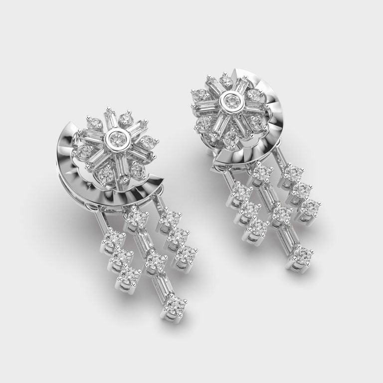 Moon and Star Diamond Drop Earrings