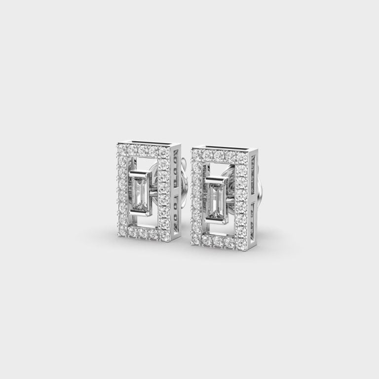 Rectangular Diamond Ear Studs