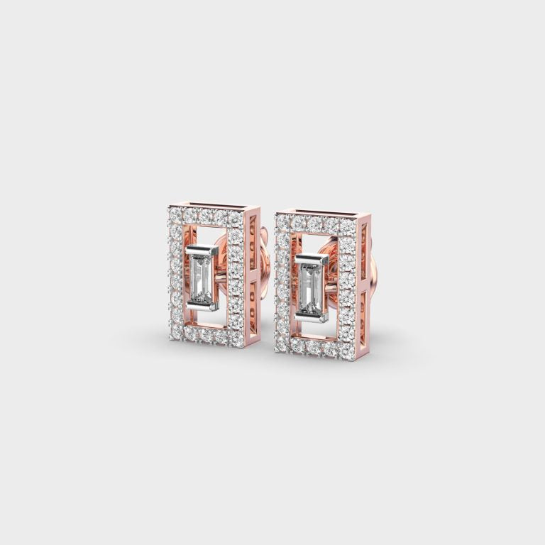 Rectangular Diamond Ear Studs