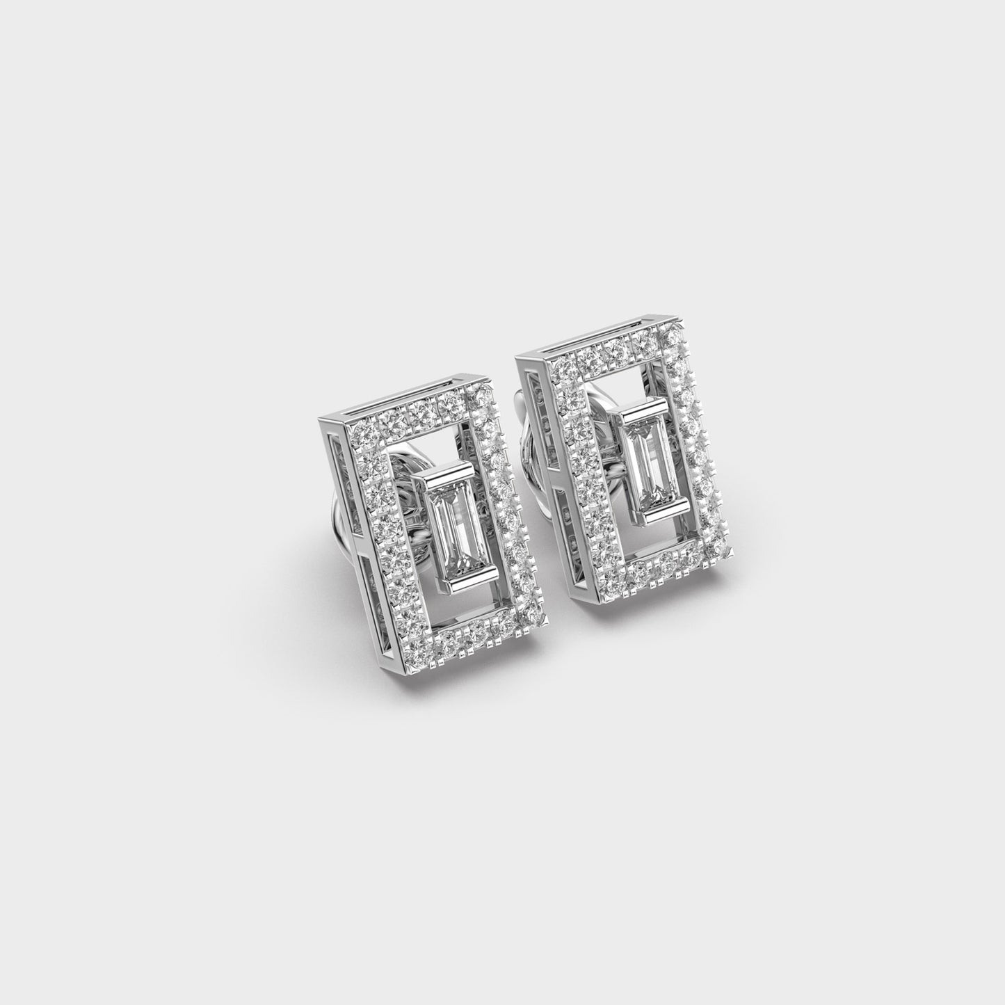 Rectangular Diamond Ear Studs