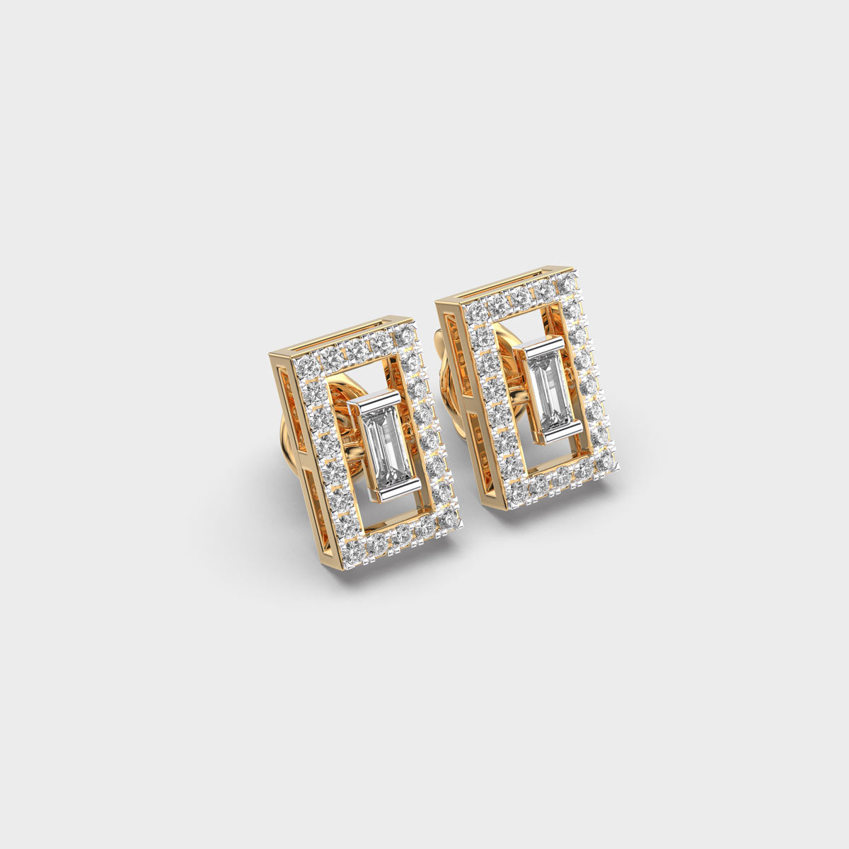 Rectangular Diamond Ear Studs