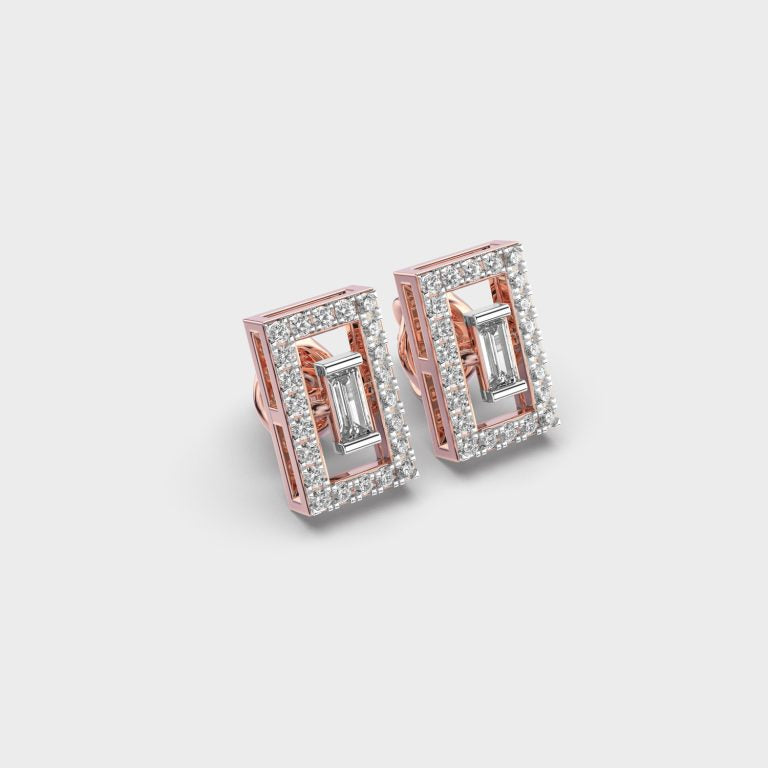 Rectangular Diamond Ear Studs