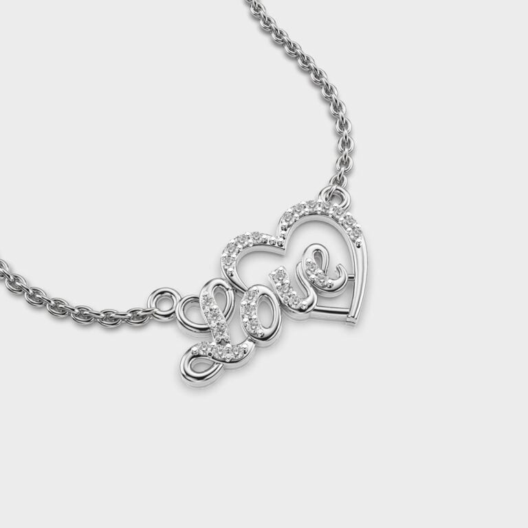 Love and Heart Diamond Pendant (With Chain)