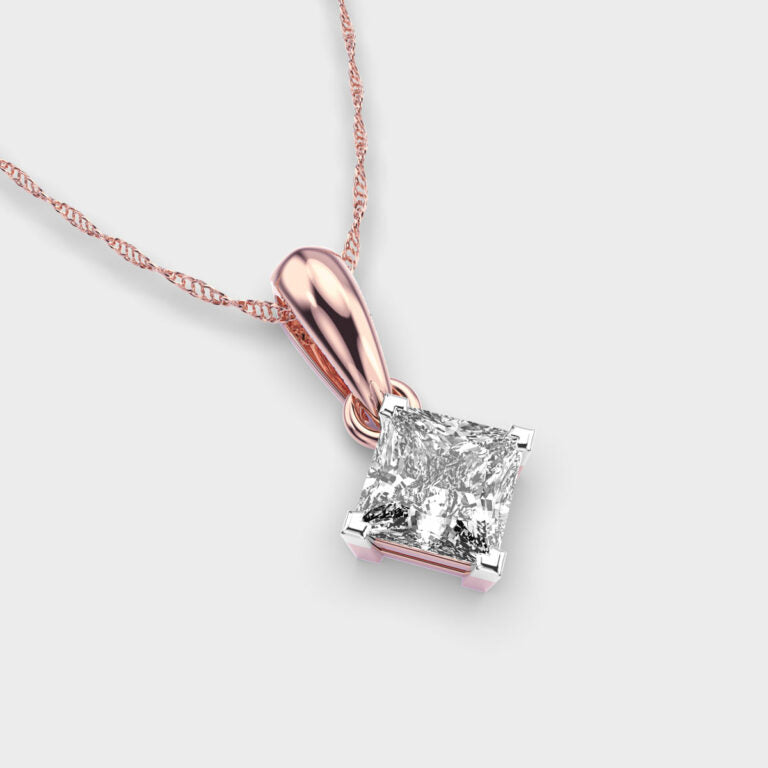 1 Carat Classic Princess Solitaire Pendant (Without Chain)